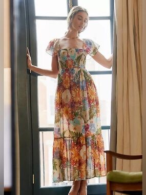 Anthropologie Moxy Collective Smocked Floral Sleep Dress